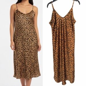 A New Day Boho Leopard Print Brown Black Midi Slip Dress Size M